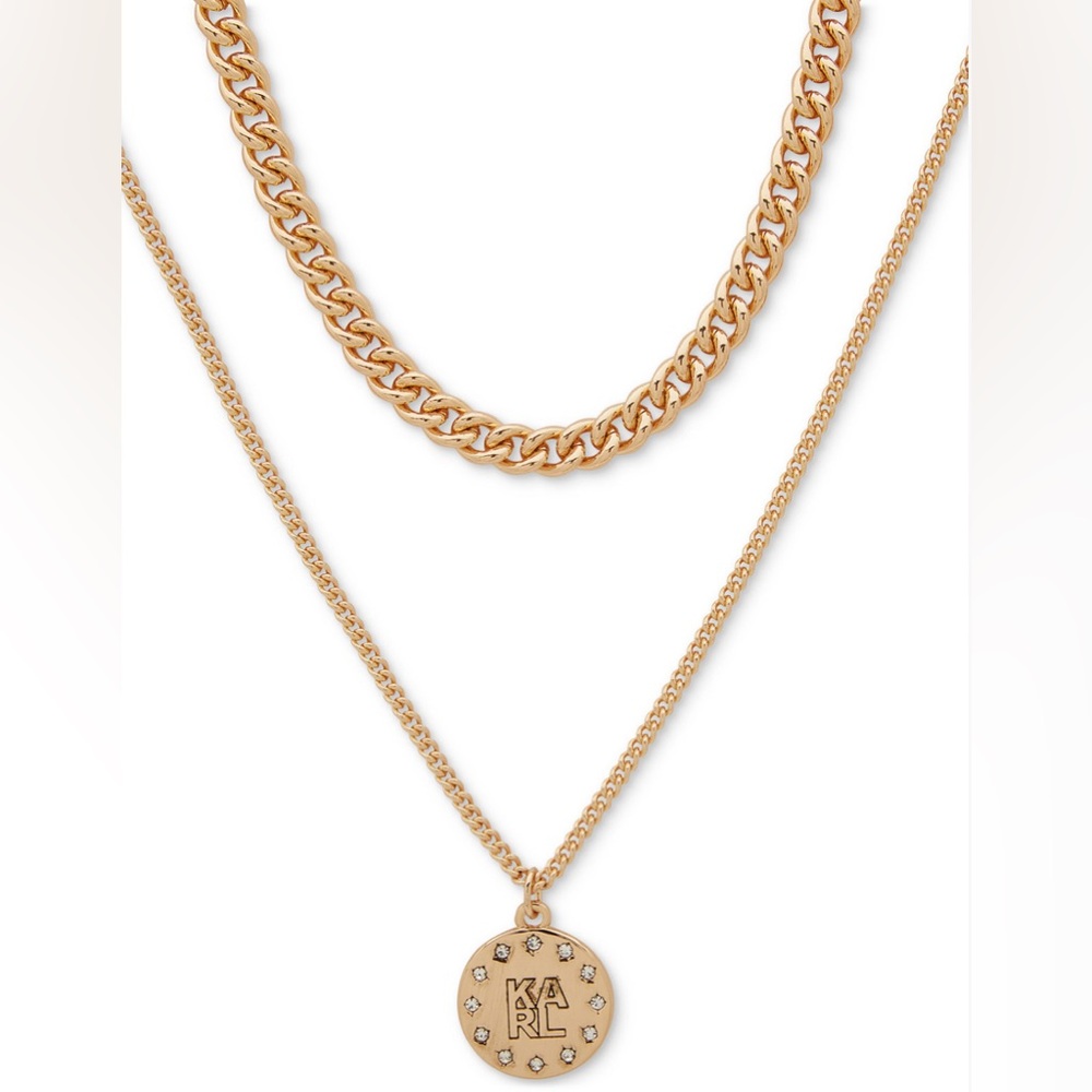 KARL LAGERFELD PARIS Pavé Logo 2-in-1 Layered Pendant Necklace nwt